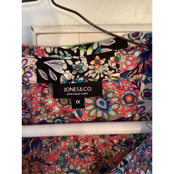 Jones New York Patchwork Flower Power Button Down Top Sz 1X Retro - Picture 2 of 9